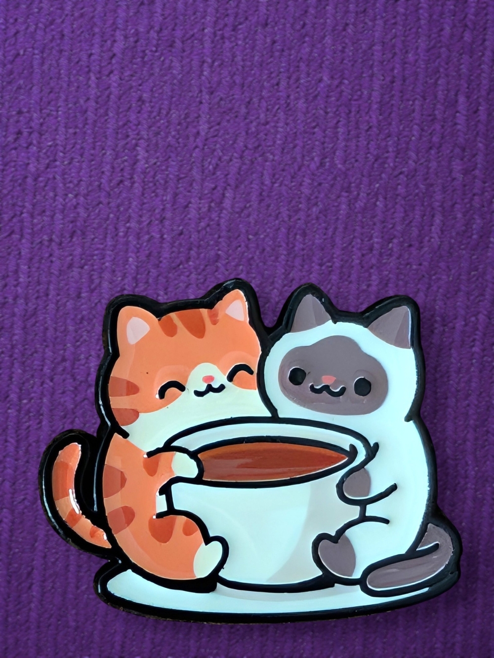 Cute Cats & Coffee Enamel Pin ☕🐈 Orange& Siamese Coffee Cats